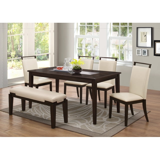 Best Master Furniture Warren 6 Pcs Dining Set, Espresso Finish