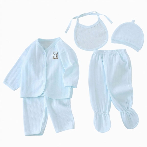 CAUYDY Newborn Girl Coming Home Outfits Infant Boy Clothes Preemie Layette Long Sleeved Shirt Warm Hat 2Pants Bib 5 Pieces Soft Set for Unisex Baby Fall Sizes One Size,Mint Green