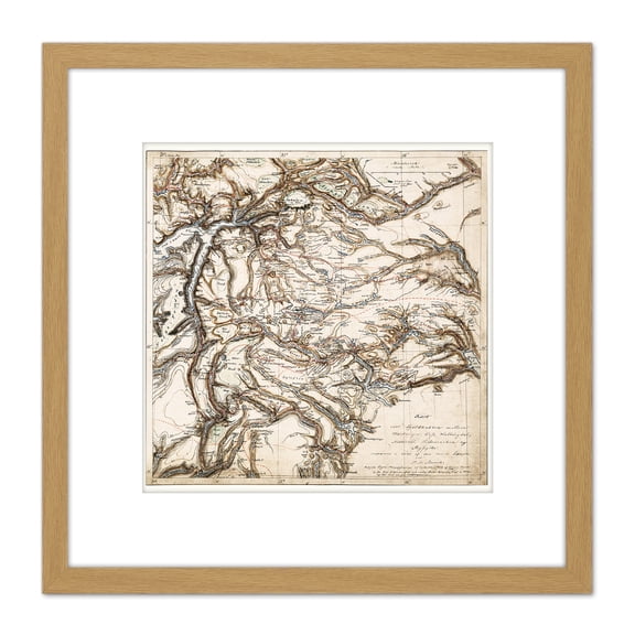 Map Antique 1843 Munch Hardanger Voss Norway Replica 8X8 Inch Square Wooden Framed Wall Art Print Picture with Mount