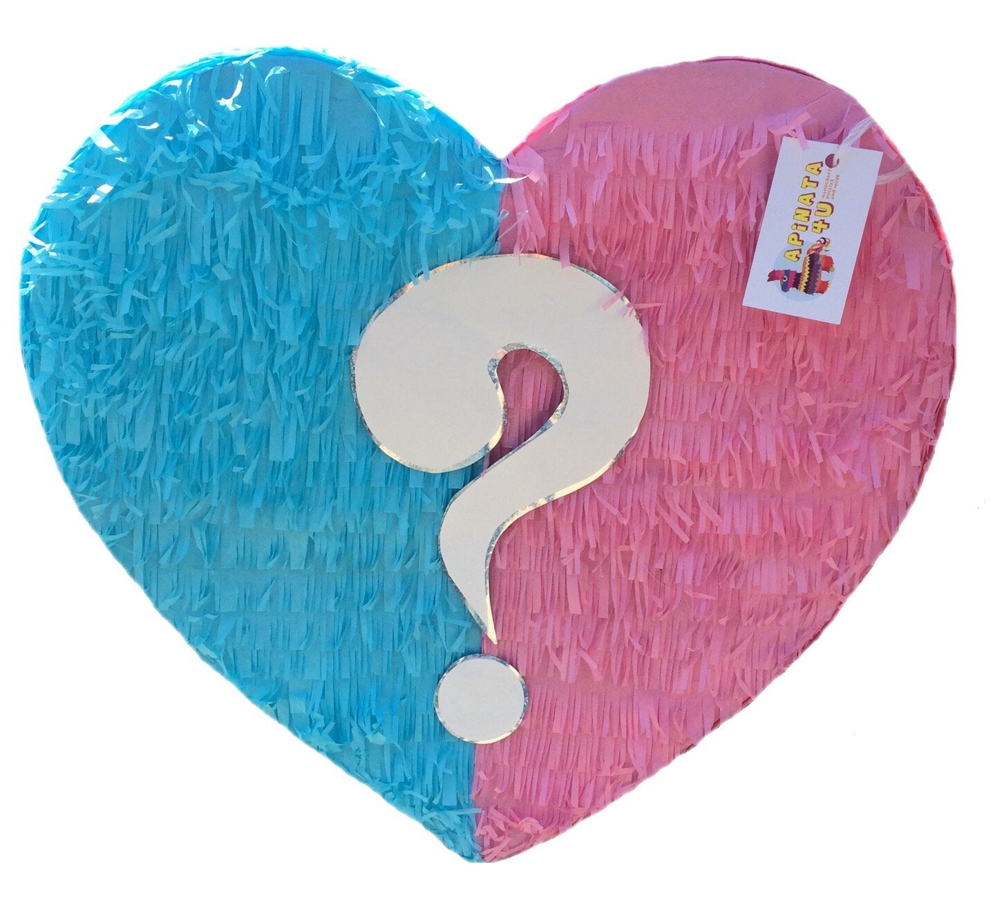 APINATA4U Heart Shaped Gender Reveal PullString Pinata, Pink & Blue