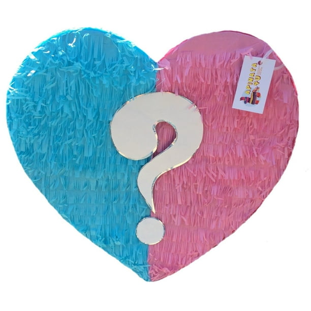APINATA4U Heart Shaped Gender Reveal PullString Pinata, Pink & Blue