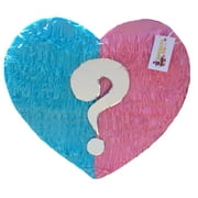 APINATA4U Heart Shaped Gender Reveal Pull-String Pinata, Pink & Blue, 20in x 20in