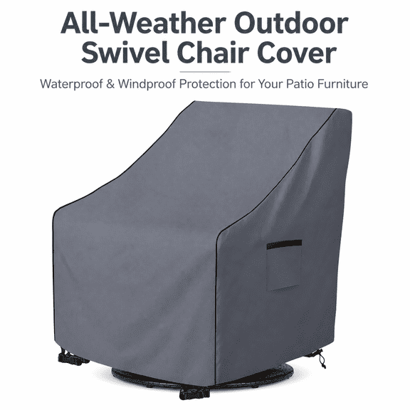 Waterproof Outdoor Swivel Lounge Chair Cover, Heavy-Duty Windproof Patio Armchair Cover, All-Weather Protection, Grey (37.5" L x 39.2" W x 38.5" H)