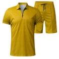 thumbnail image 6 of MNCEKFOD Mens Short Sets 2 Piece Outfits Summer Short Sleeve Zipper Collared Shirt Drawstring Waist Shorts With Pockets Casual Tracksuit Set Yellow XXXL, 6 of 6