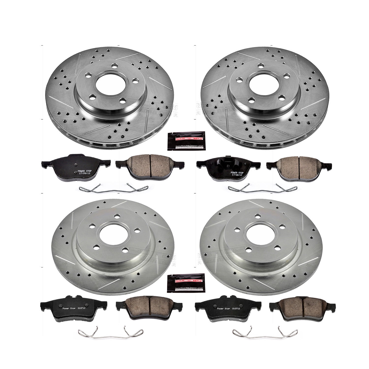 Power Stop Front and Rear Ceramic Brake Pad and Drilled and Slotted Rotor Kit K7635