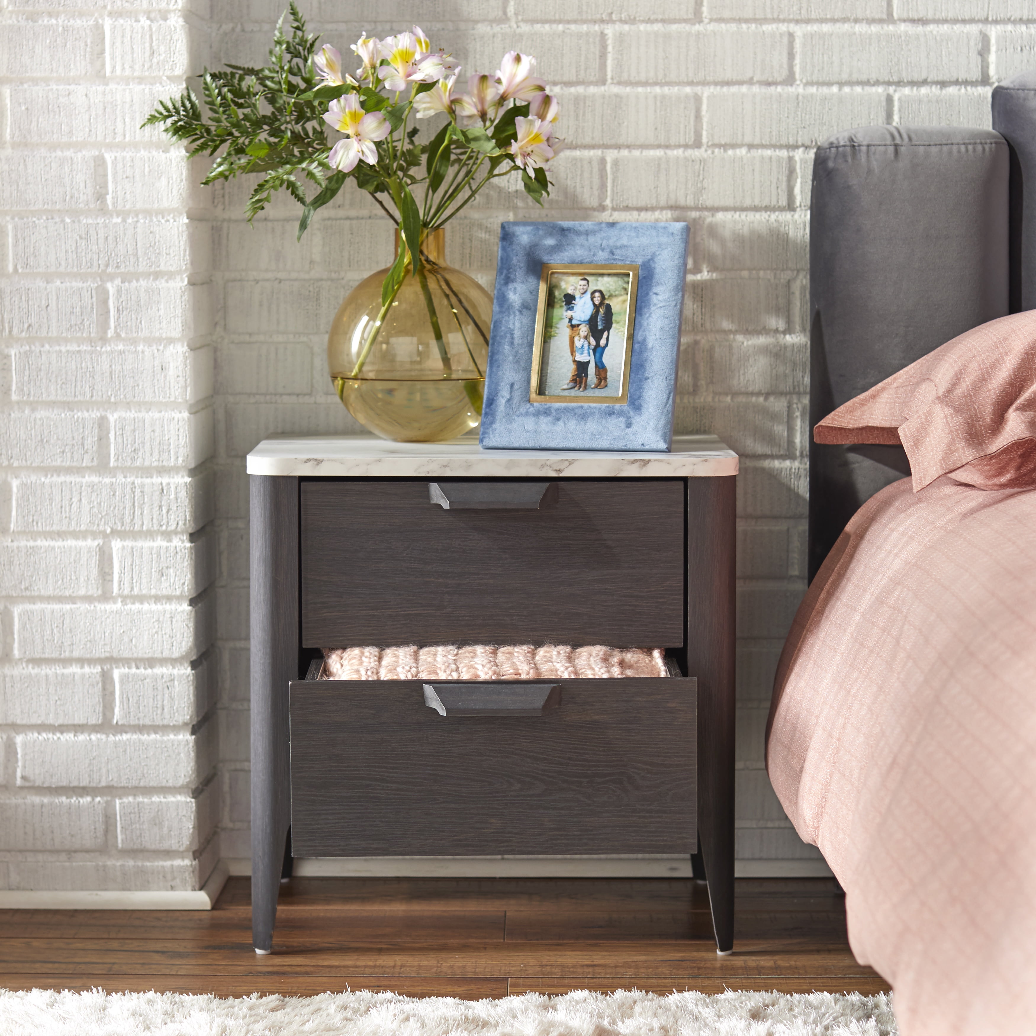 TMS Keely Night Stand, Charcoal Gray and White