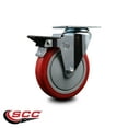 thumbnail image 2 of 5 Inch Red Poly Wheel Swivel Top Plate Caster with Posi Brake Service Caster, 2 of 2