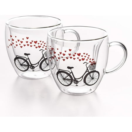 

Double Wall Sweet Heart Shaped Glass Coffee Mug 8.5 Ounces Set Of 2