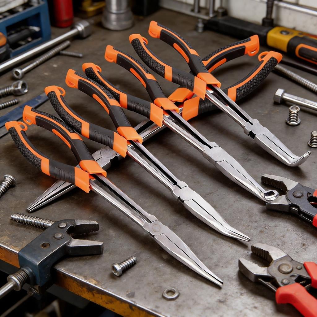 Automotive Set with Long Nose Needle Nose and Round Pliers Long Locking Plier Ergonomic