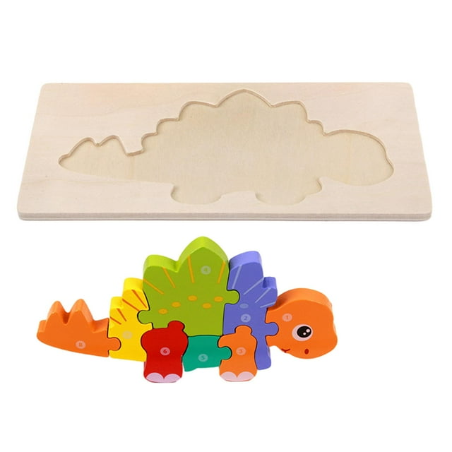 Rompecabezas de madera para niños, rompecabezas de dinosaurios, preescolar, aprendizaje de la motricidad fina, 3D Estegosaurio