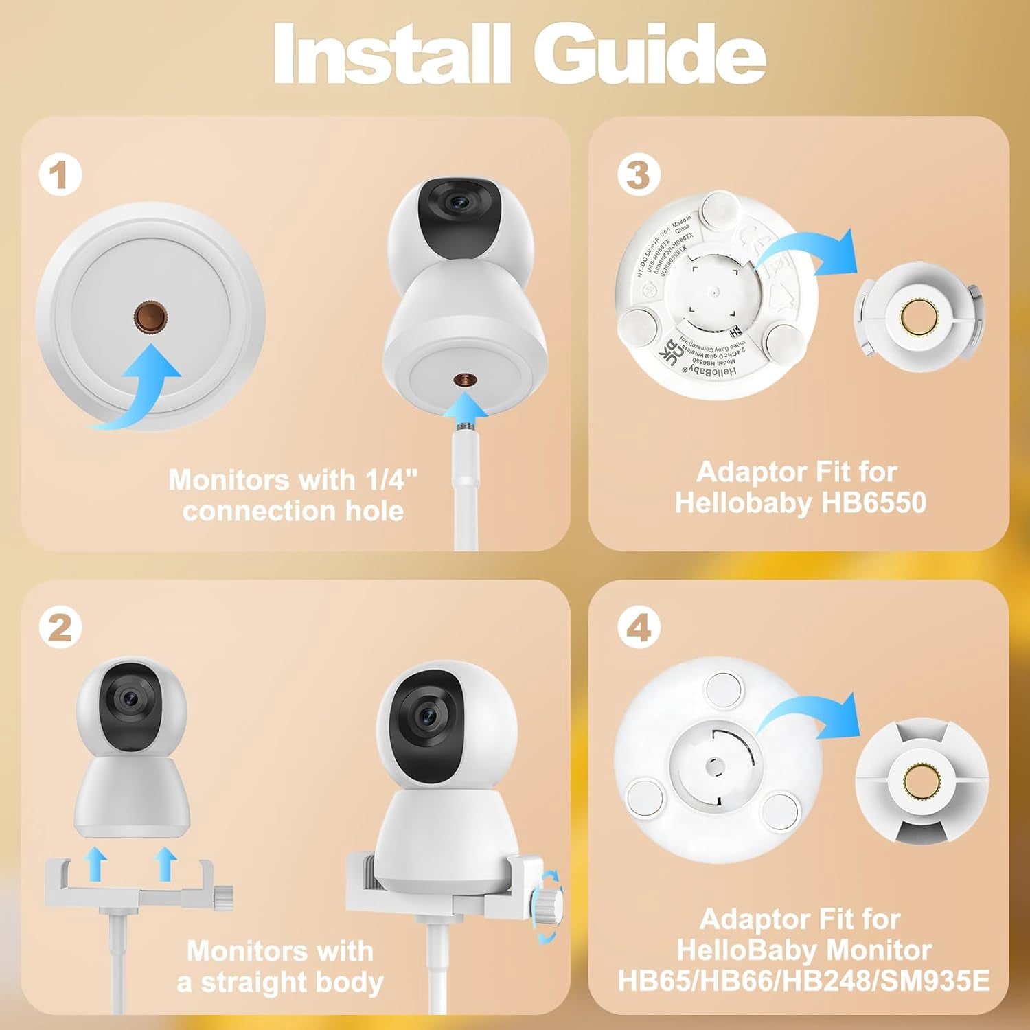 Universal Baby Monitor Mount 2026 Upgraded - Adjustable Gooseneck Flex Stand for Crib - Secure Clip Clamp Holder Compatible with HelloBaby HB6550/HB65/HB66, Nanit Pro, VTech & Most Baby Monitors