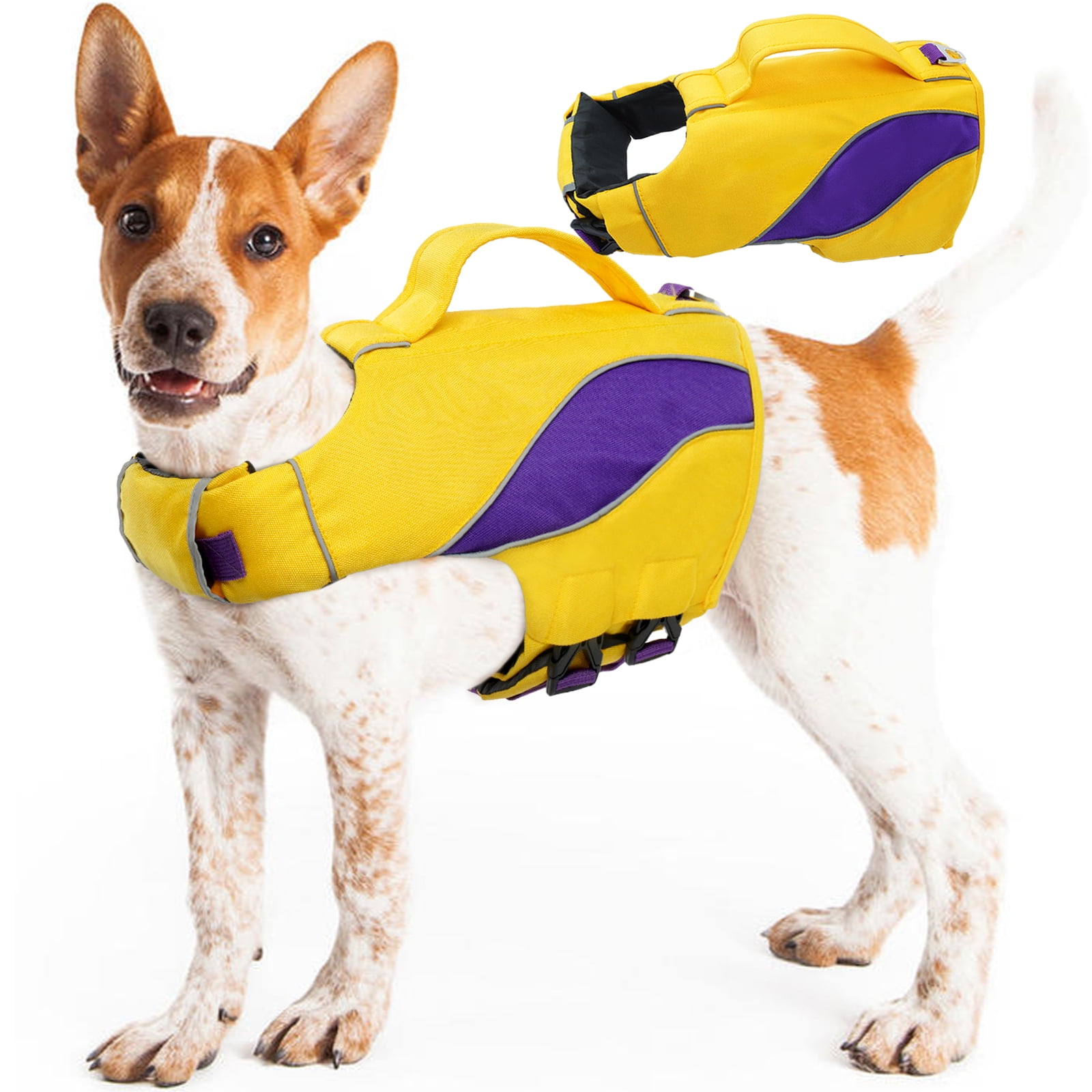 Ripstop Life Vest for Small Queenmore Dog Life Jacket Fish Style Floatation Vest with Adjustable Soft Rubber Handle Large Size Dogs Middle 