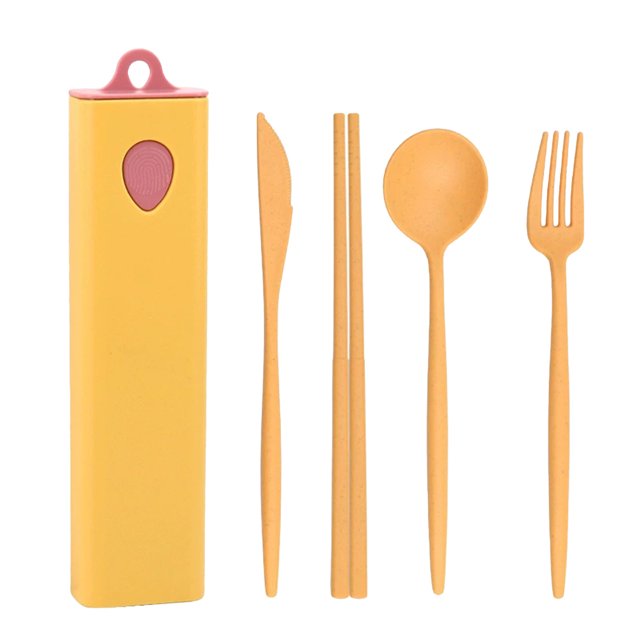 Push Button Fingerprint Straw Cutlery Set Students Outdoor Travel Portable Pull Out Box Knife Fork Spoon Chopsticks Cutlery