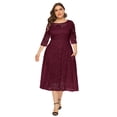 thumbnail image 5 of Vestido de noche de talla grande para mujer, encaje floral retro, manga 2/3, falda de longitud media, vestido de bolsillo de encaje hueco Adepaton BST3002660-1, 5 of 5