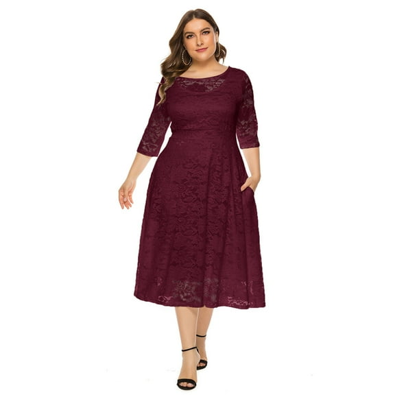 Evening dresses, Polyester, Burgundy, 6XL
