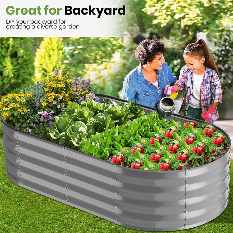 GVDV 2 Pack Raised Garden Bed Outdoor, 4x2x1ft Backyard Oval Metal