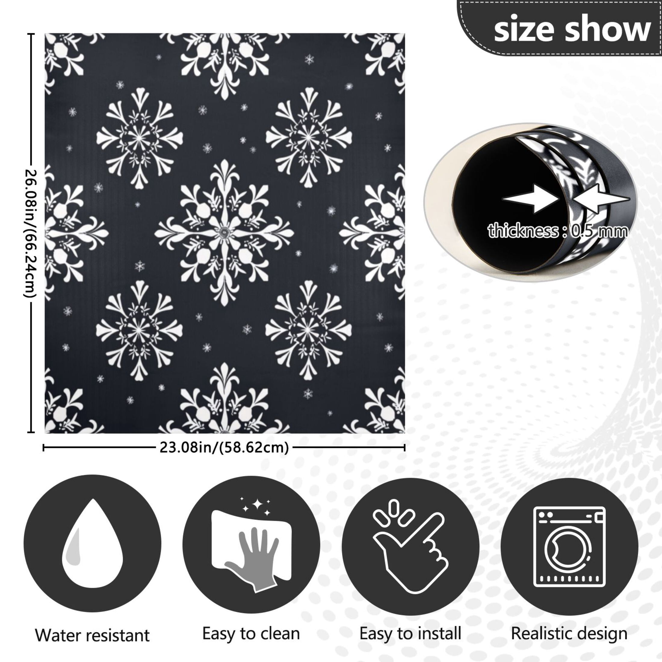 Dishwasher Magnetic Sticker 23x26 Inch Refrigerator Magnetic Sticker Washing Machine Magnetic Sticker Kitchen Panel Magnetic Sticker Home Decor Snowflake with Black Background