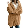 thumbnail image 5 of Atogsazn Women Hooded Cardigan Fuzzy Jacket Winter Open Front Fleece Coat Outwear with Pockets Khaki XL on Clearance, 5 of 5