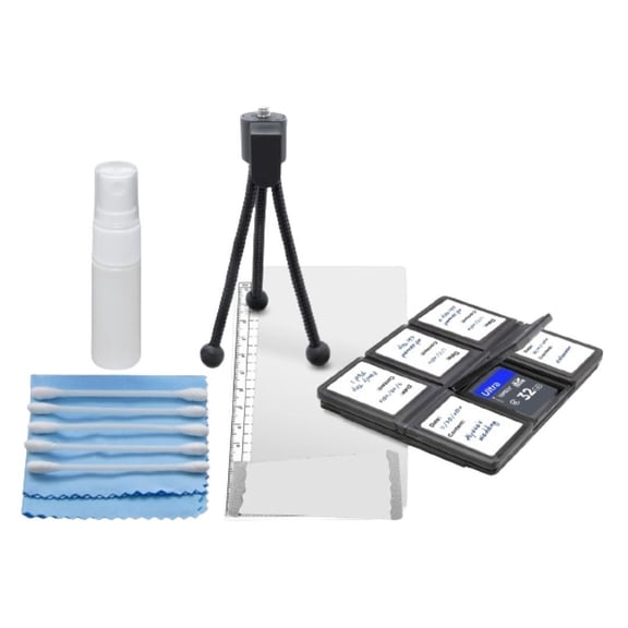 iZONIX Deluxe Starter Kit for Cameras or Camcorders with 6-Piece Memory Card Case, Mini Tripod, Screen Protectors, and More