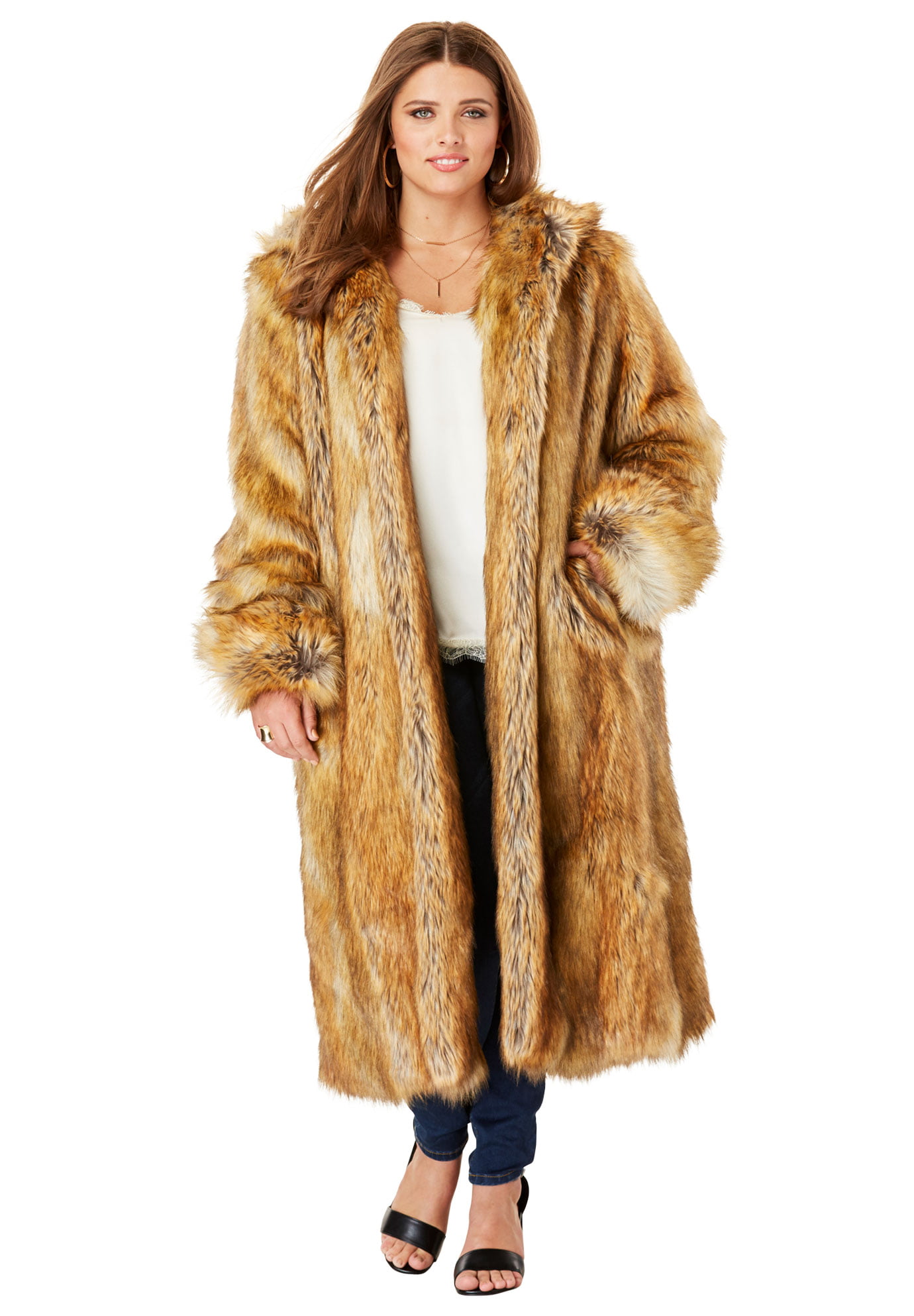 Roaman's - Roaman's Women's Plus Size Full Length Faux-Fur Coat With ...