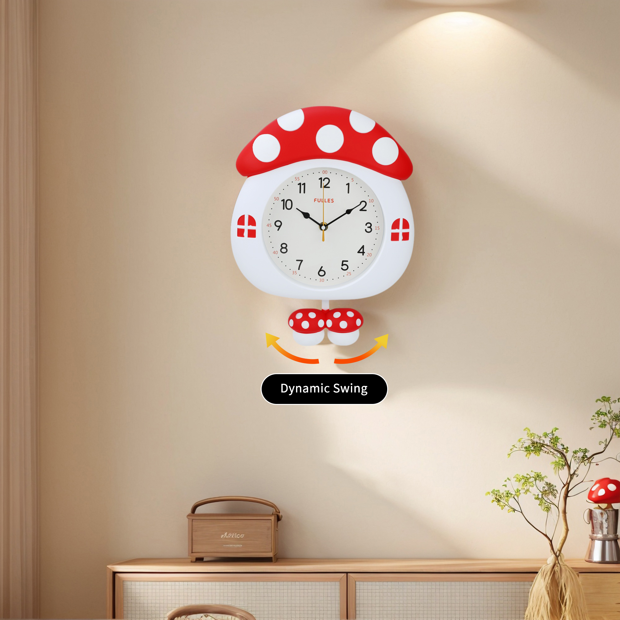 Unique Bargains 1pc Cute 3D Cartoon Mushroom House Silent Wall Clock 15" x 11" x 2" Red