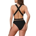 thumbnail image 3 of INSPIRAR CHIC Monokini Bikini de Una Pieza con Escote en V Profundo, Espalda Cruzada y Cierre de Encaje, Control de Abdomen, Corte Alto, Trajes de Baño, Talla X-Small, Negro, 3 of 5