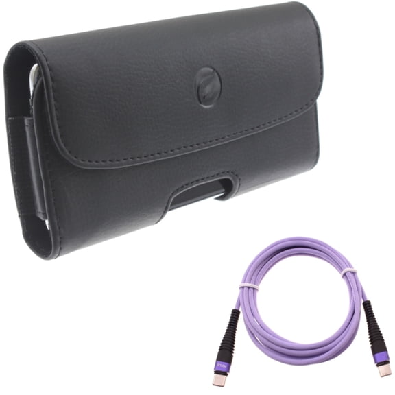 Leather Case Belt Clip w Type-C to USB-C Purple 6ft PD Cable for Samsung Galaxy A73 5G,A13 5G,A03s Phones - Holster Cover Pouch Loops, Long Charger Cord Power Wire Sync