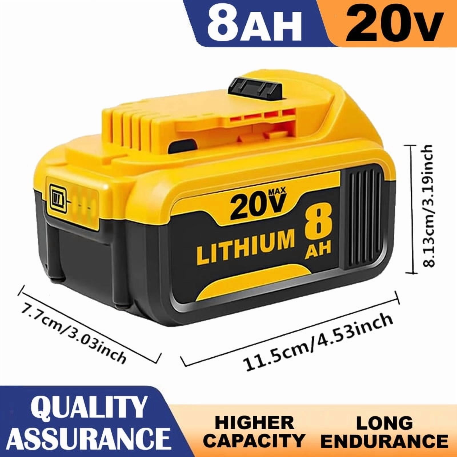 DCB200 8.0Ah Lithium Battery and 1pack 3A charger Withcharger Replacement for Dewalt 20V Battery Max XRCordless Tools DCB180 DCB206 DCB206-2 DCB204 DCB204BT-2 DCB203 DCB201 Wirelesspower t