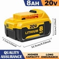 thumbnail image 2 of DCB200 8.0Ah Lithium Battery and 1pack 3A charger Withcharger Replacement for Dewalt 20V Battery Max XRCordless Tools DCB180 DCB206 DCB206-2 DCB204 DCB204BT-2 DCB203 DCB201 Wirelesspower t, 2 of 9