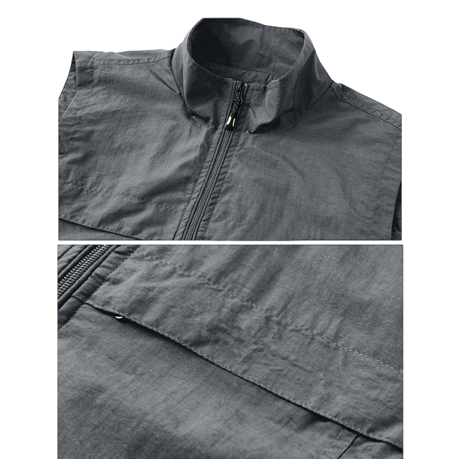 Men's Lightweight Windproof Golf Vest - Softshell Sleeveless Sports Jacket with Zipper Pockets, Breathable Outdoor Utility Vest for Running, Hiking, Fishing & Traveling (Gray, L)