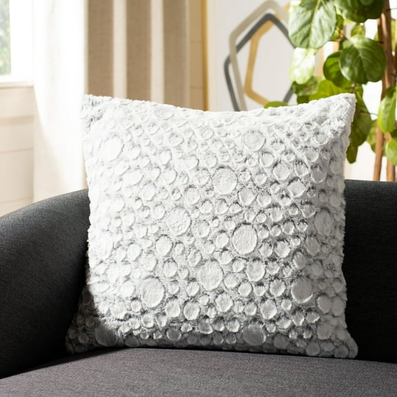 SAFAVIEH Kiana 20" x 20" Abstract Faux Fur Plush Pillow, White/Grey