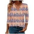 thumbnail image 2 of Jinhomg Fall 3/4 Sleeve Henley Shirt for Women Fashion V-Neck Blouse Loose fit Comfy Pullover Breathable Print Tunic Tops Orange,S, 2 of 6
