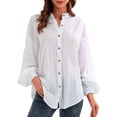 thumbnail image 1 of Sonducket Blusa de manga larga con cuello en V para mujer, camisa informal para chica, Top holgado de verano de Color sólido para mujer Prendas para la parte del cuerpo Blanco M, 1 of 6