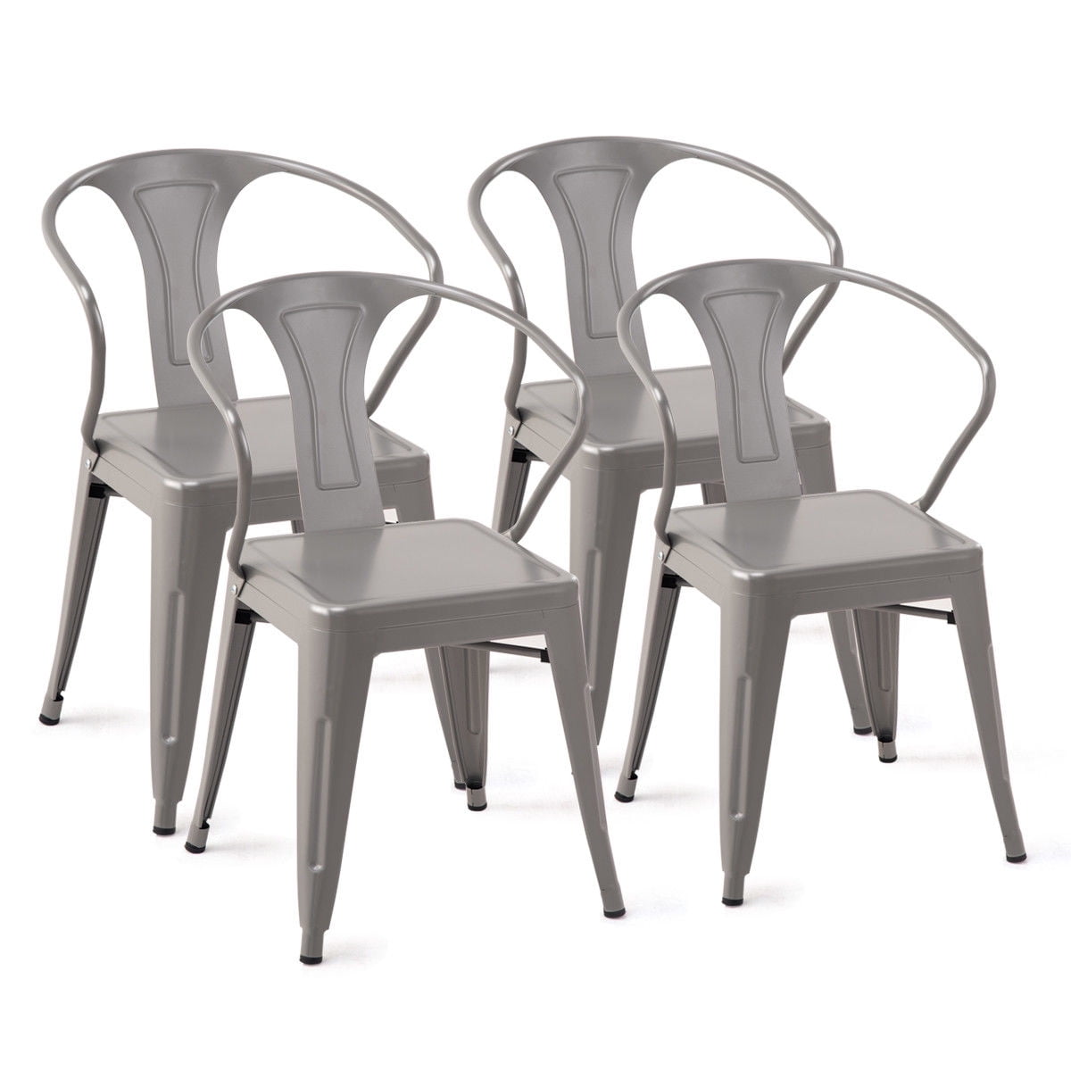 Set Of 4 Stackable Tolix Style Metal Chairs Arm Chair Kitchen Dining Side