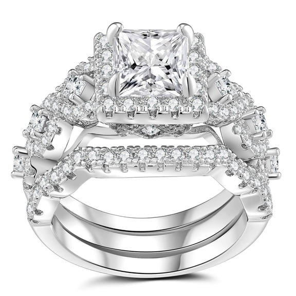 SFTING Wedding Rings for Women Princess Cut Engagement Wedding Rings Set Silver 18K Plated 5A CZ Anniversary Size 5