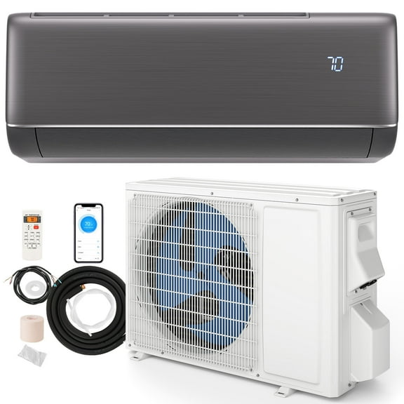Giantex 9100 BTU Mini Split Air Conditioner & Heater, WiFi Enabled 20.5 SEER2 115V Ductless Inverter AC Unit w/Works with Alexa, Cools Rooms Up to 450 Sq.Ft, Dark Grey