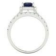 thumbnail image 4 of 2.01 ct Brilliant Princess Cut Blue Sapphire 18K White Gold Halo Solitaire with Accents Engagement Bridal Wedding Ring Band Set size 4, 4 of 7