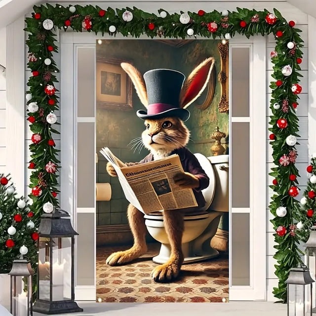Aqestyerly Rideau de Porte de Pâques avec Design de Lapin et Œufs, Polyester Imperméable Décoration de Maison de Vacances de Printemps pour Porche, Patio, Décoration Intérieure/extérieure, 60x36 Pouces