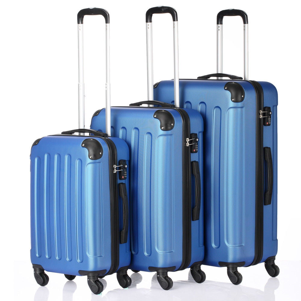 Zimtown - 3Pcs Luggage Set PC+ABS Trolley Spinner 20/24/28 Suitcase Hard Shell Blue - www.ermes-unice.fr