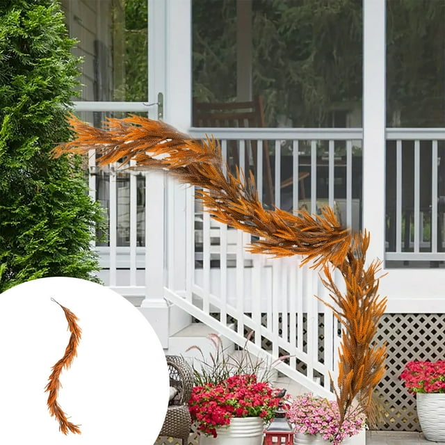 Birdeem Artificial Fall Garland,Orange Rattan with Realistic Needles,Bendable Up To 141.7 Inches for Home Decor,Halloween Thanksgiving Party