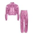 thumbnail image 2 of LiiYii Boys Girls Metallic Jazz Hip-Hop Dance Clothes Jacket with Pants Set Dance Show Costume Streetwear Pink 8, 2 of 6