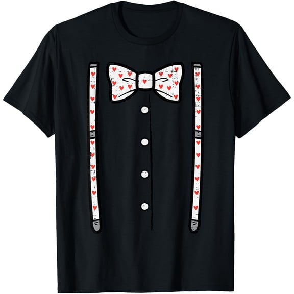 Valentines Day Bow Tie Suspenders Cute Costume Men Boys Kids T-Shirt