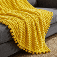 thumbnail image 5 of Cozy Plush Fleece Throw 51x63 Inch, Yellow Pompom Fringe Blanket for Couch Bed, 5 of 5