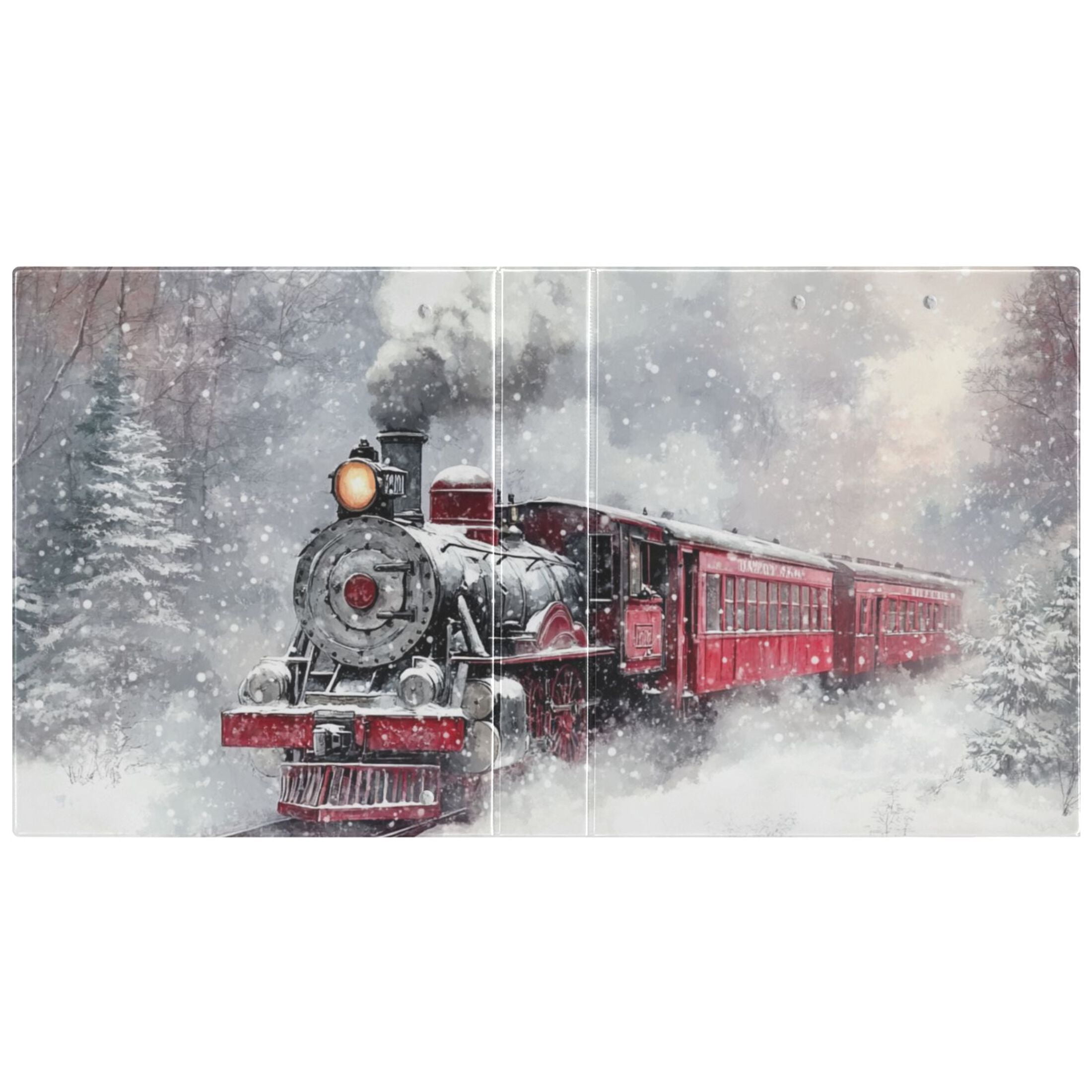 Train Snow 3 Ring Binders 1.5 inch Hardcover File Folders with Interior Pockets A4 Size Organizer for School Office Hospital