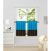 1 SET ANY CURTAIN SEMI SHEER ROD POCKE T PANEL 2 TONE SOLID COLORS TURQUOISE / BROWN CAN SEE THRU TREATMENT WINDOW KITCHEN, BATHROOM SIZE 30" WIDE X 36" LENGTH