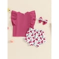 thumbnail image 6 of Suagox Toddler Girls 3Pcs Clothes Set  Summer Outfits Letter Print Ruffles Sleeveless Tank Tops Lemon/Cherry Print Shorts Headband for 3-24 Months and 2-3 Years Old Baby, 6 of 10