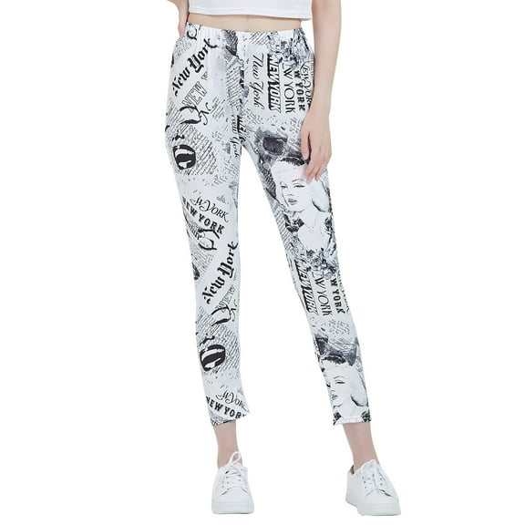 Womens Marilyn Monroe Newspaper Inspired Stretchy Printed Pants Leggings