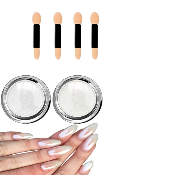 Chrome Nail Powder, Pearl Chrome Nail Powder With A Stunning Holographic Pearlescent Effect, Perfect For DIY Nail Art, Easy To Use, Long-Lasting And An Ideal Gift (2 Pack)
