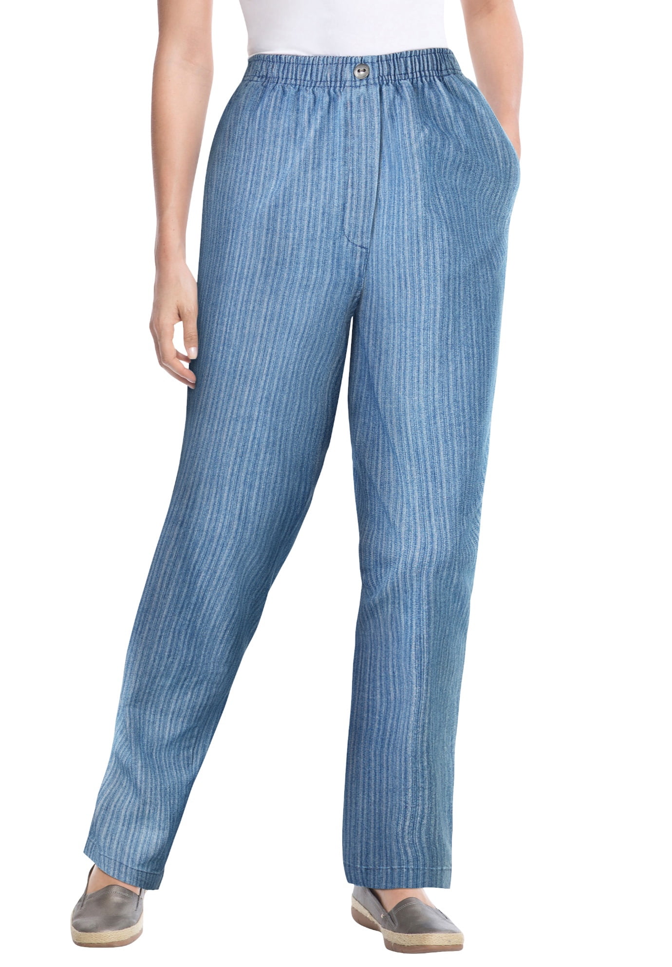 Woman Within Women's Plus Size Elastic-Waist Cotton Straight Leg Pant Pant  - Walmart.com