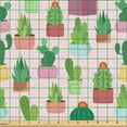thumbnail image 2 of Ambesonne Tropical Fabric by the Yard Upholstery, Cacti in Flowerpots Plot, 10 Yards, Pale Fuchsia and Jade Green, 2 of 5